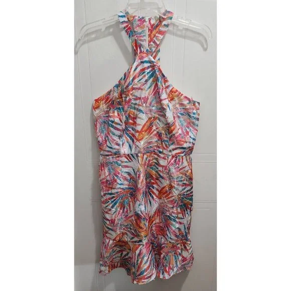 Hutch Anthropologie Women's Maui Halter Dress Colorful Palm Leaf Feather Size 10 - Picture 2 of 13